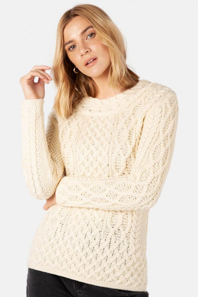 IrelandsEye Aran Spindle Weiß Damen Pullover Natural