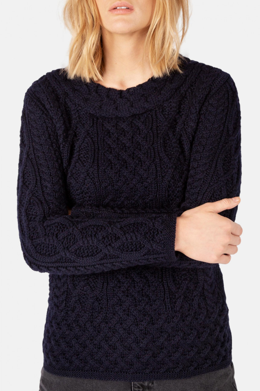 IrelandsEye Aran Spindle Blau Damen Pullover Navy