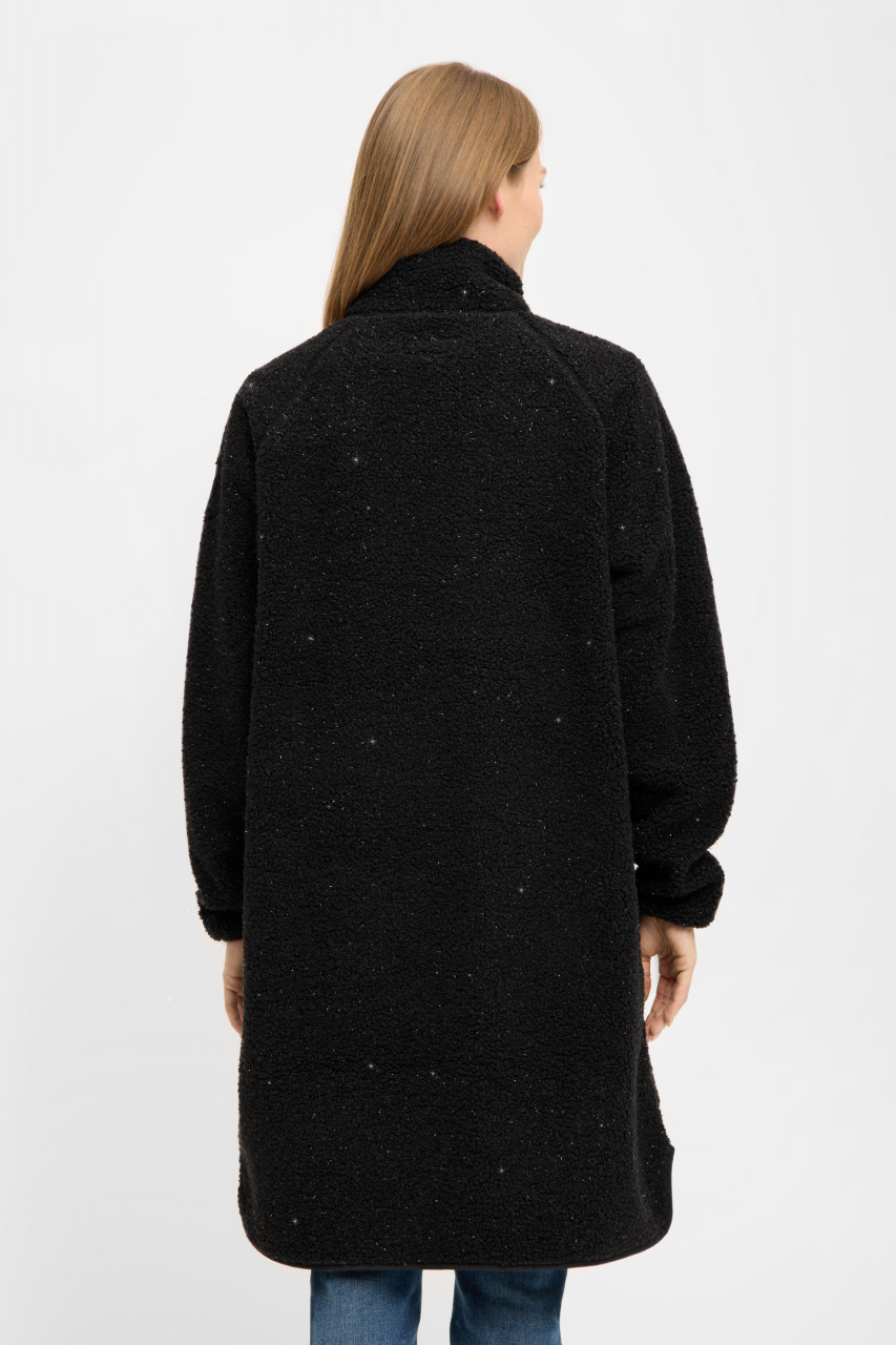 Derbe Damen Fleecejacke Kuschelby Long Schwarz Teddy Glitzer