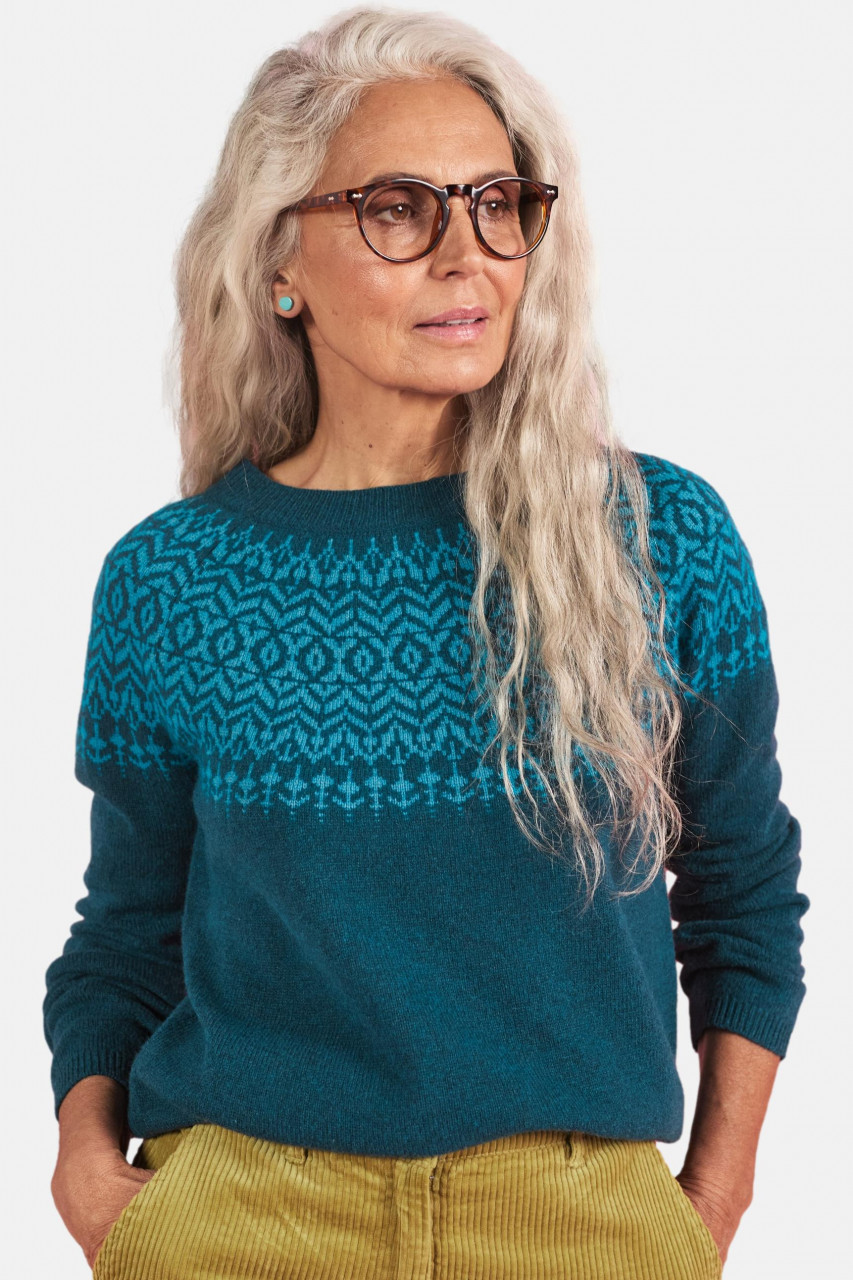 Seasalt Cornwall Camber Rocks Damen Pullover Blau Petrol Fairisle