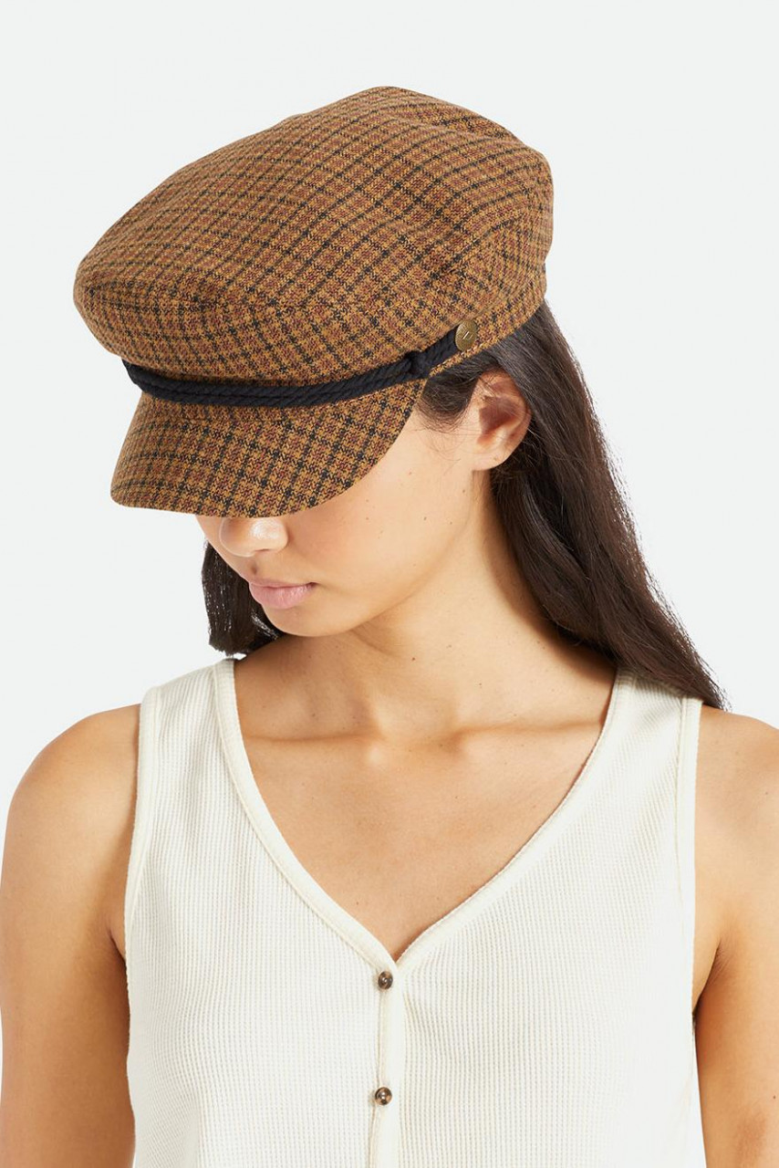 Brixton Fiddler Cap Elbsegler Caramel Black Kariert Beige Hellbraun Schwarz