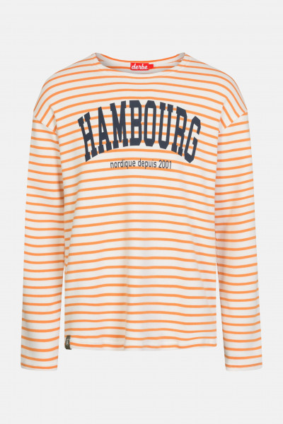 Derbe Hambourg Herren Langarmshirt Striped Offwhite Sun Orange Beige Gestreift Derbe Hambourg Herren Langarmshirt Striped Offwhite Sun Orange Beige Gestreift