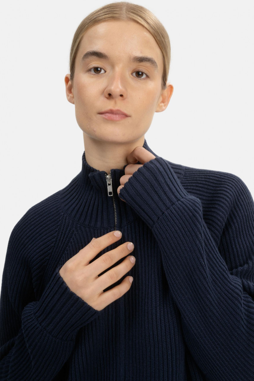 MELA Rippstrick Strickjacke KAMUKA Damen Navy Blau Baumwolle GOTS Organic