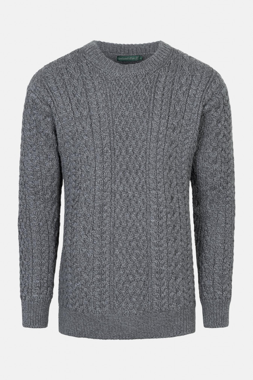 IrelandsEye Aran Cuileann Grau Herren Pullover Steel Marl