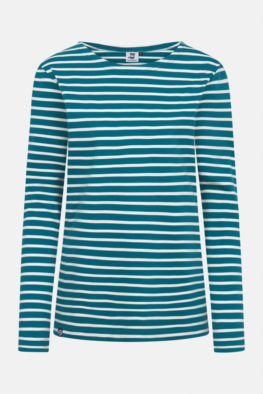 Hanseheld Streifenshirt Damen Petrol-Natur Langarm Blau Grün GOTS Organic