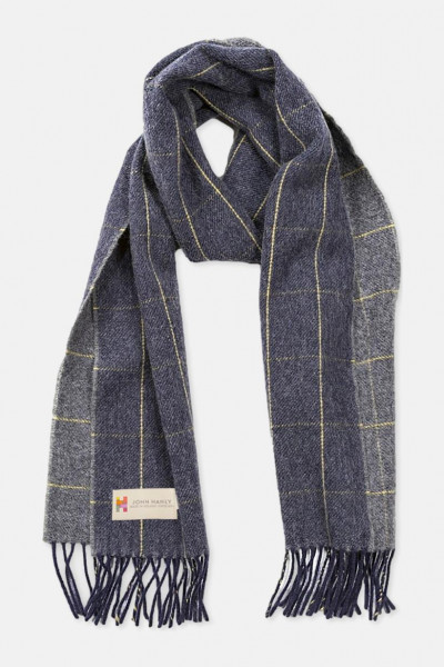 John Hanly Schal Irish Lambswool Grau Gelb Kariert