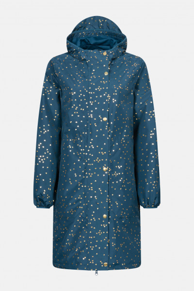 Danefae Danedith Damen Weiter Oversize Regemantel Gold Confetti Dunkelblau Herzen