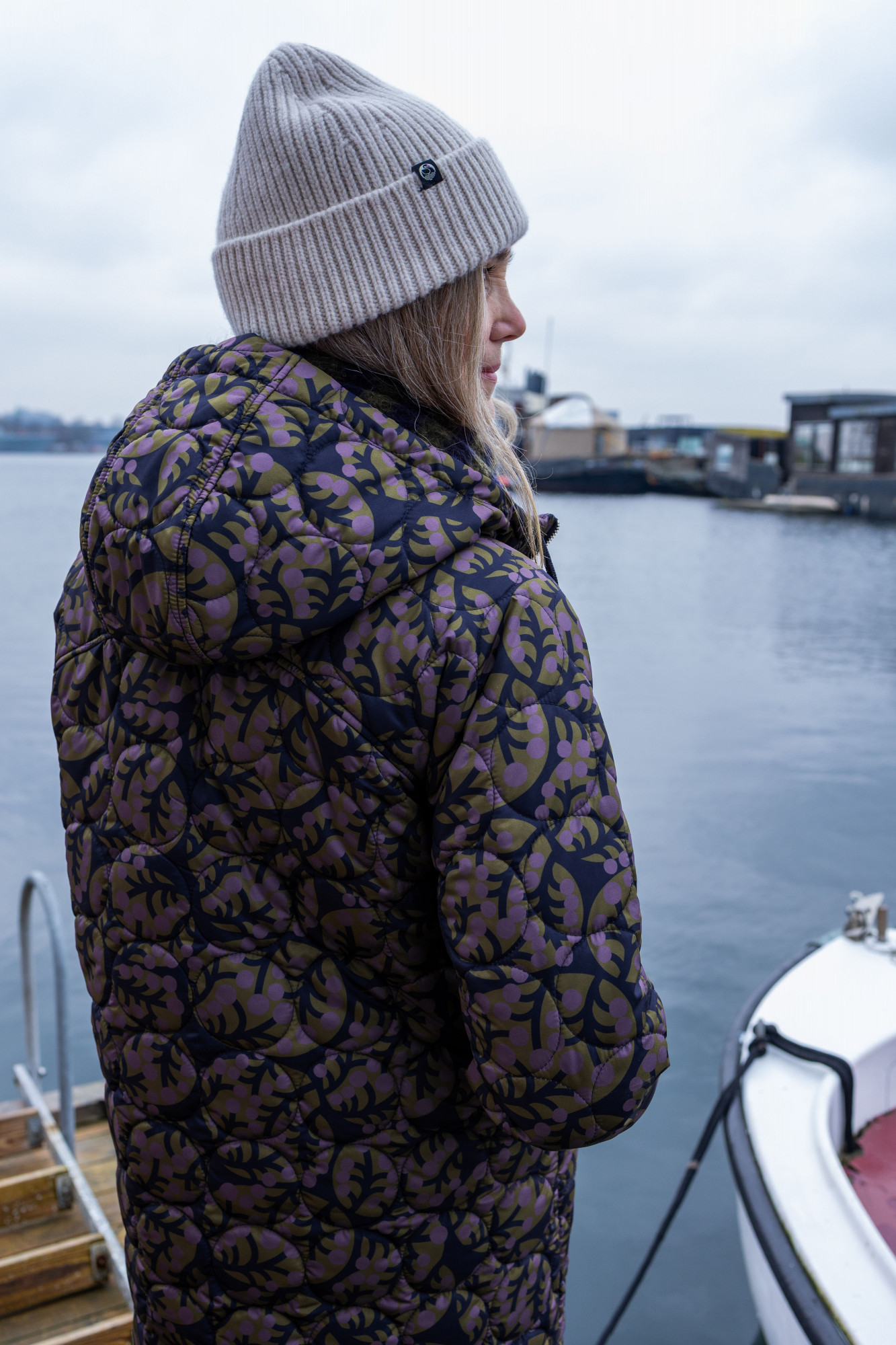 Danefae Steppmantel Danedrama Damen Dunkelblau Lila OlivThermojacke Lang