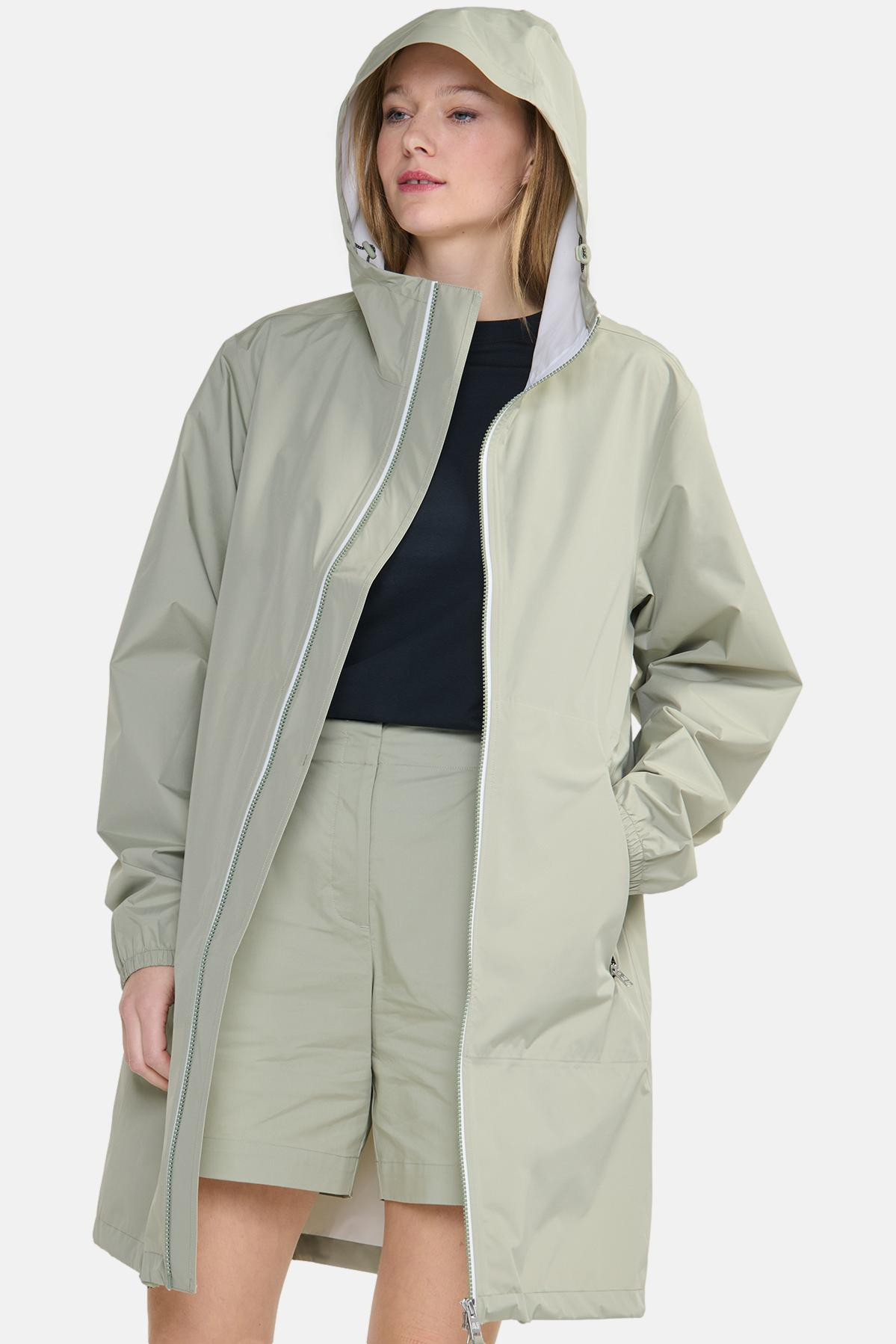 Aigle Regenjacke Hellgrün Grau Langer Parka Packbar Taupe