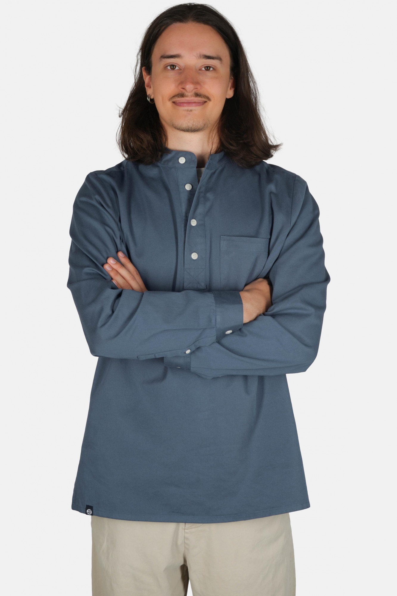 Hanseheld Fischerhemd Jeans Blau Uni GOTS Organic