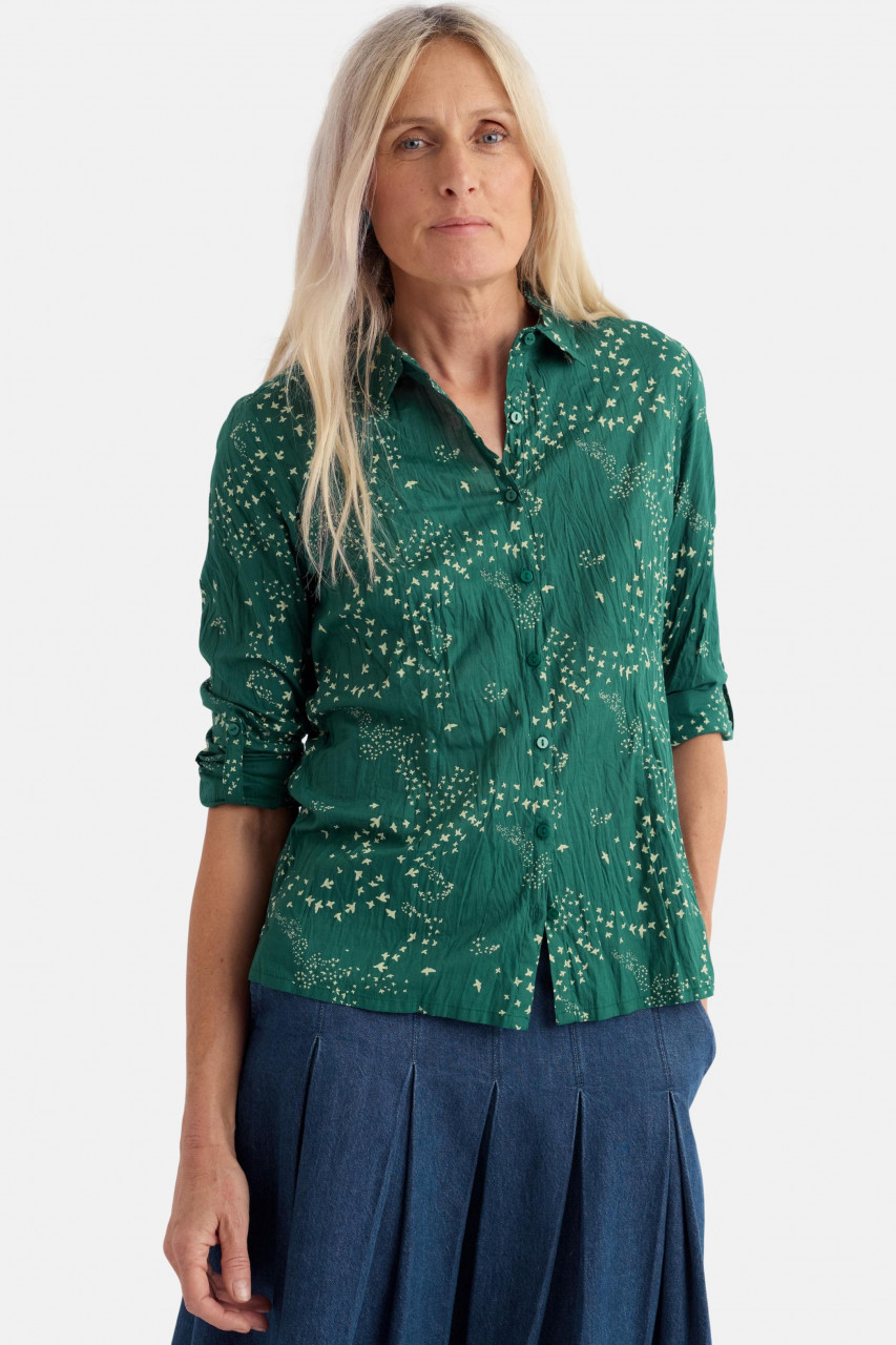Seasalt Bluse Larissa Damen Dunkelgrün Petrol Weiß Vögel