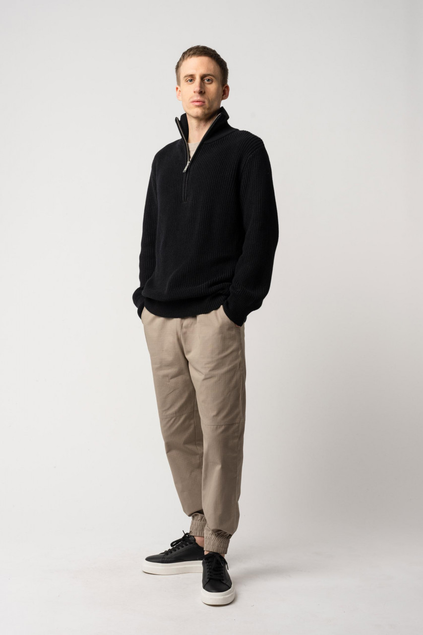 MELA Rippstrick Troyer UDAI Pullover Black Schwarz Baumwolle Nachhaltig