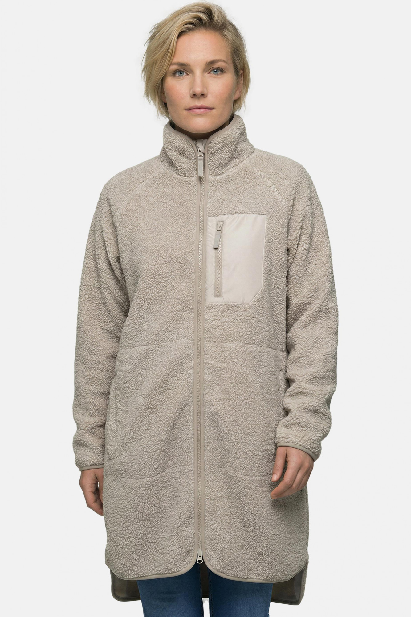 Derbe Damen Fleecejacke Kuschelby Long Beige Teddy