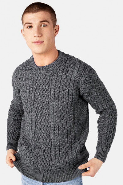 Irelands Eye Aran Cuileann Grau Herren Pullover Steel Marl