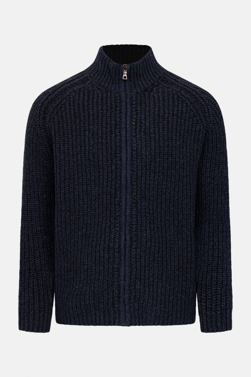 Fisherman out of Ireland Herren Strickjacke Pullover Blau Schwarz Rippstrick