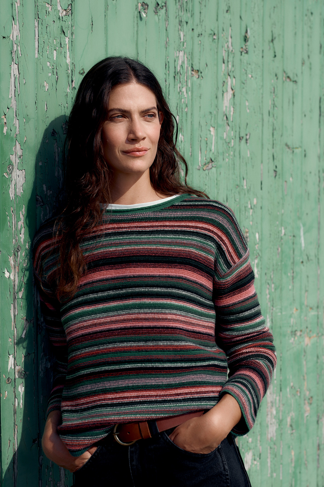 Seasalt Cornwall Pullover Fruity Damen Oliv Grün Orange Beige Gestreift