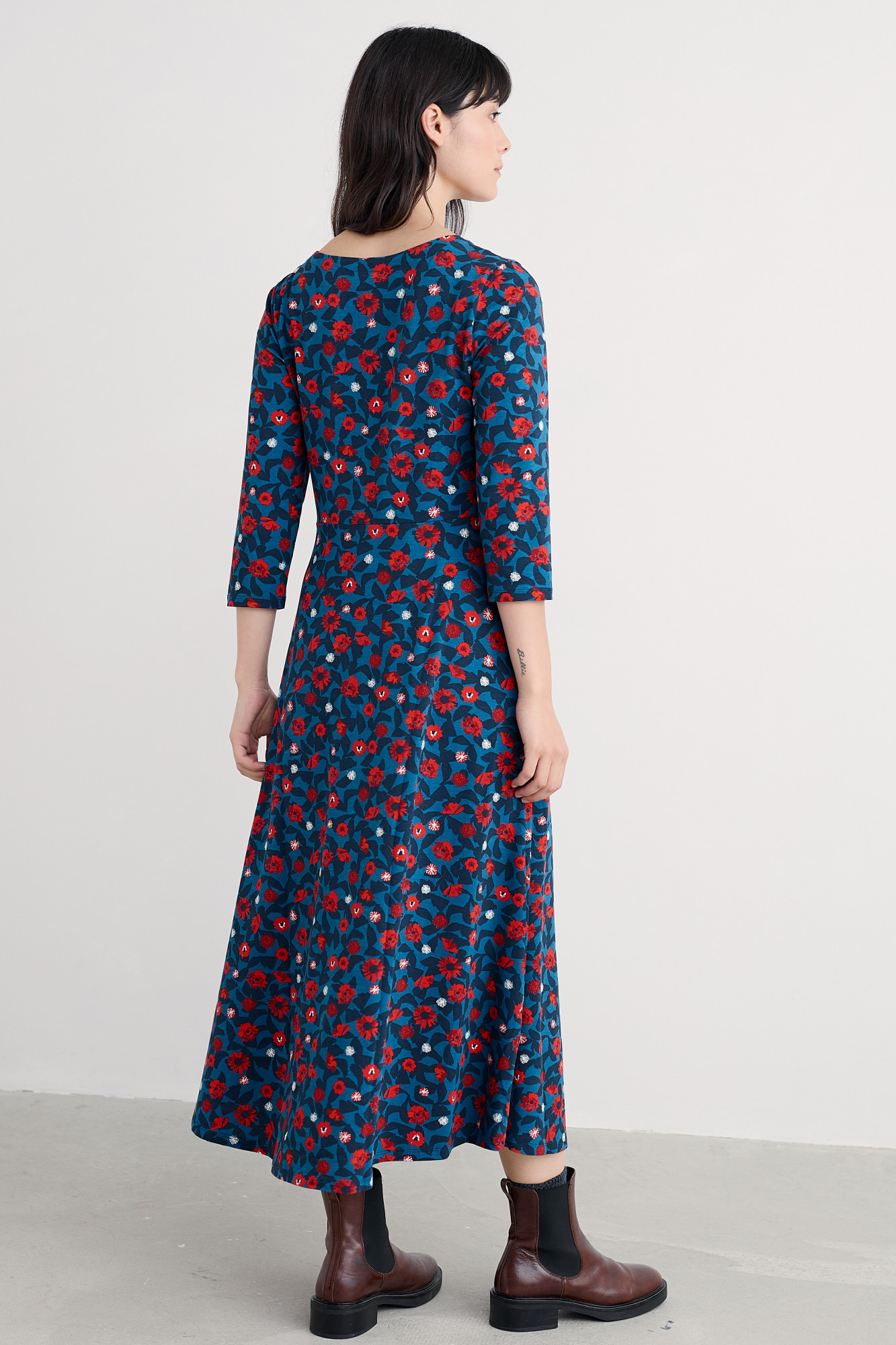 Seasalt Cornwall Veronica Damen Kleid Blau Rot Blumen GOTS Organic