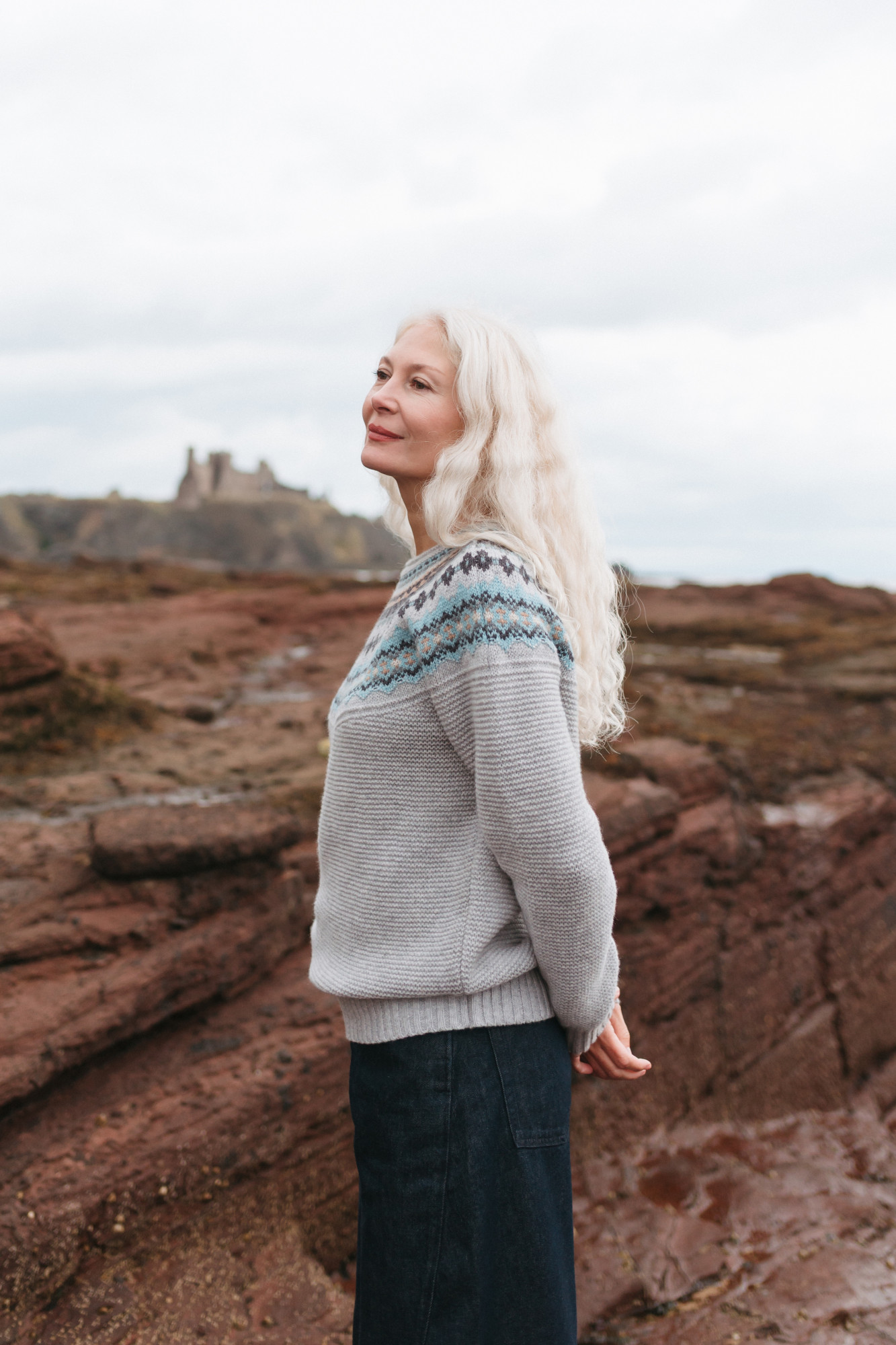 ERIBÉ Pullover Stoneybrek Damen Grau Blau Fairisle
