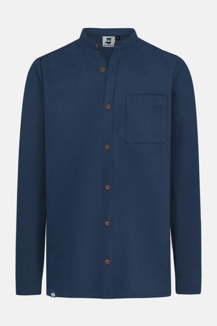 Hanseheld Stehkragen-Hemd Herren Navy-Blau Baumwolle GOTS Organic