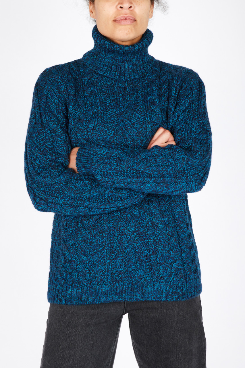 IrelandsEye Aran Pullover Juniper Damen Petrol Rollkragen Blau Türkis