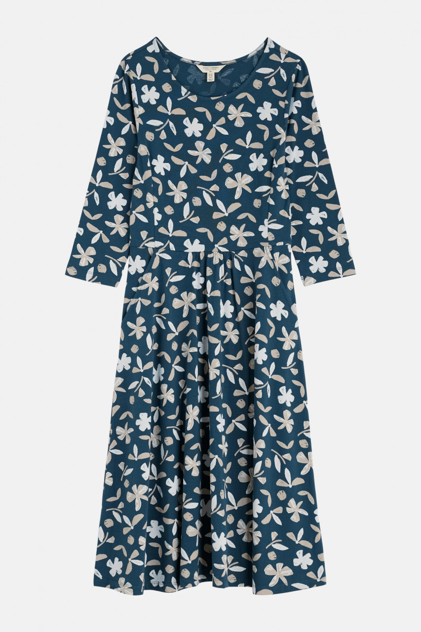 Seasalt Cornwall Kleid April Dress Organic Damen Petrol Beige Blätter und Blüten