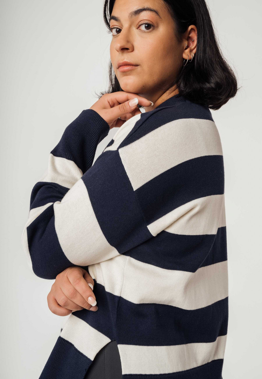 MELA Damen Pullover Armal Streifen Navy Blau Weiß