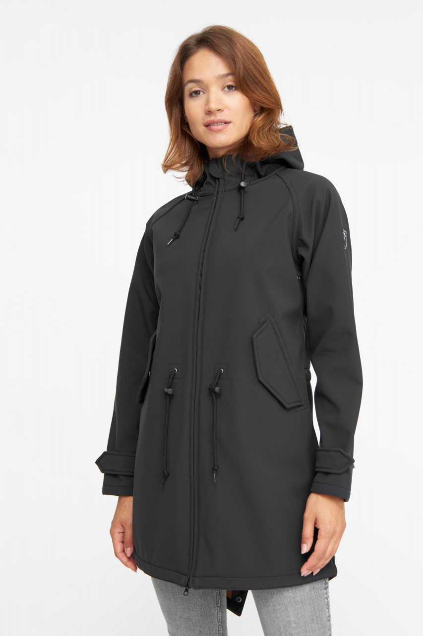 Derbe Island Friese Black Doe Damen Softshell Mantel Schwarz Ocker