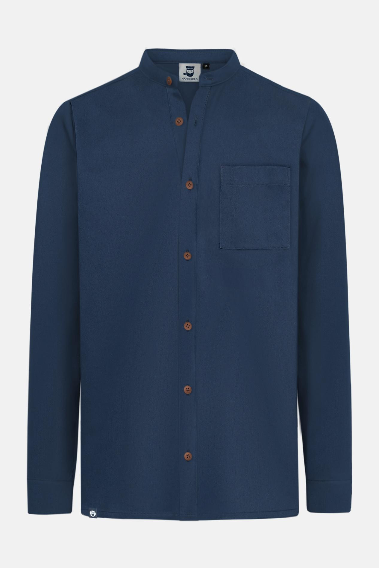 Hanseheld Stehkragen-Hemd Herren Navy-Blau Baumwolle GOTS Organic