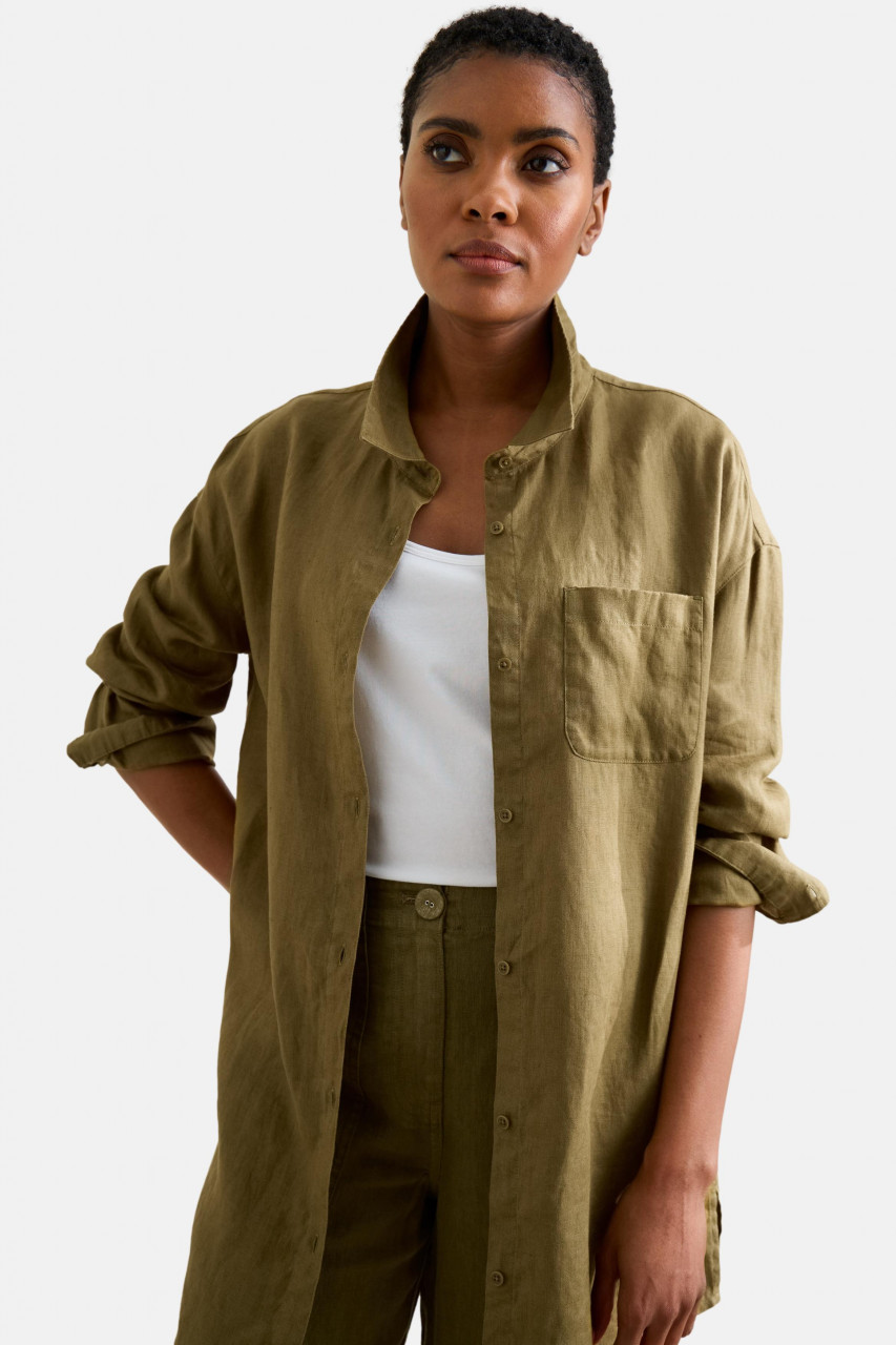 Seasalt Cornwall Beach Road Damen Bluse Oliv Grün Leinen