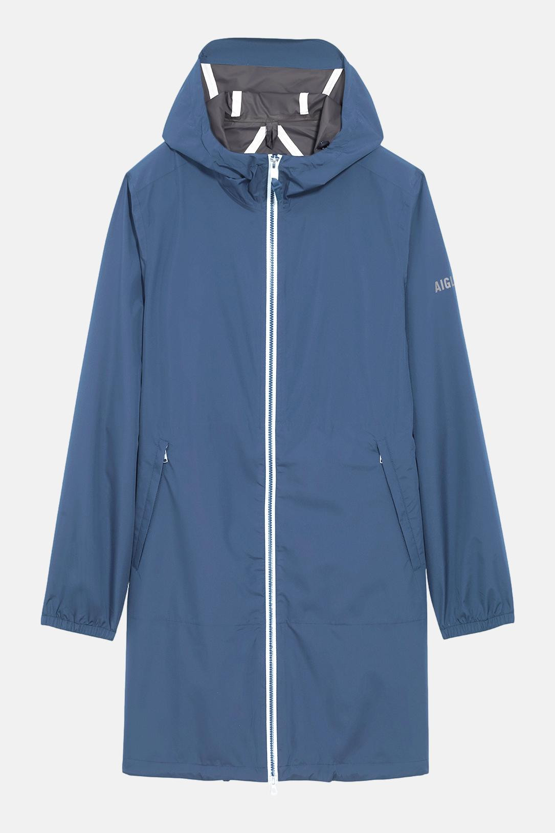 Aigle Regenjacke Hellblau Langer Parka Packbar Jeans Blau