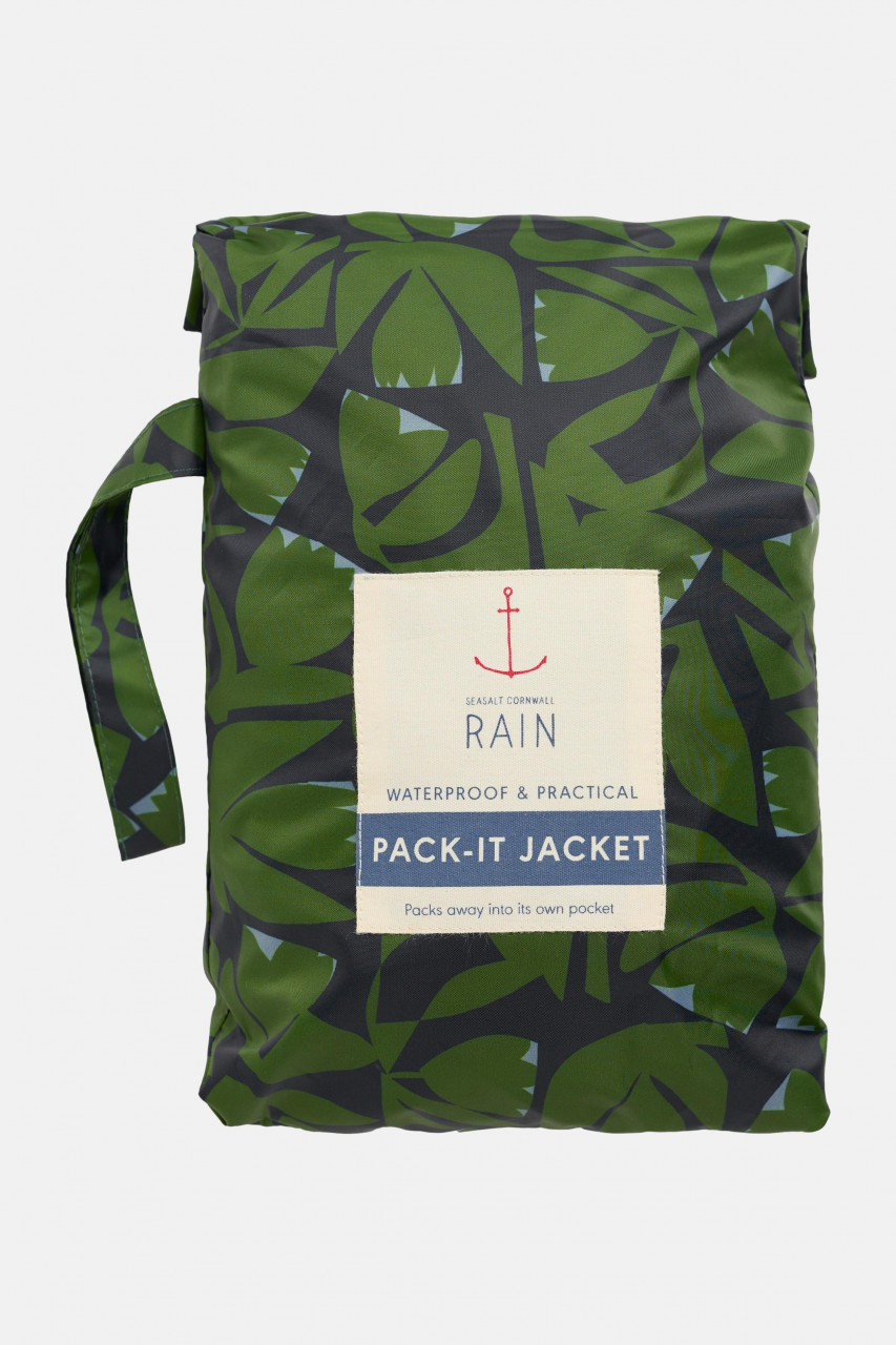 Seasalt Regenjacke Pack Damen Grün Blätter Forest Packbar
