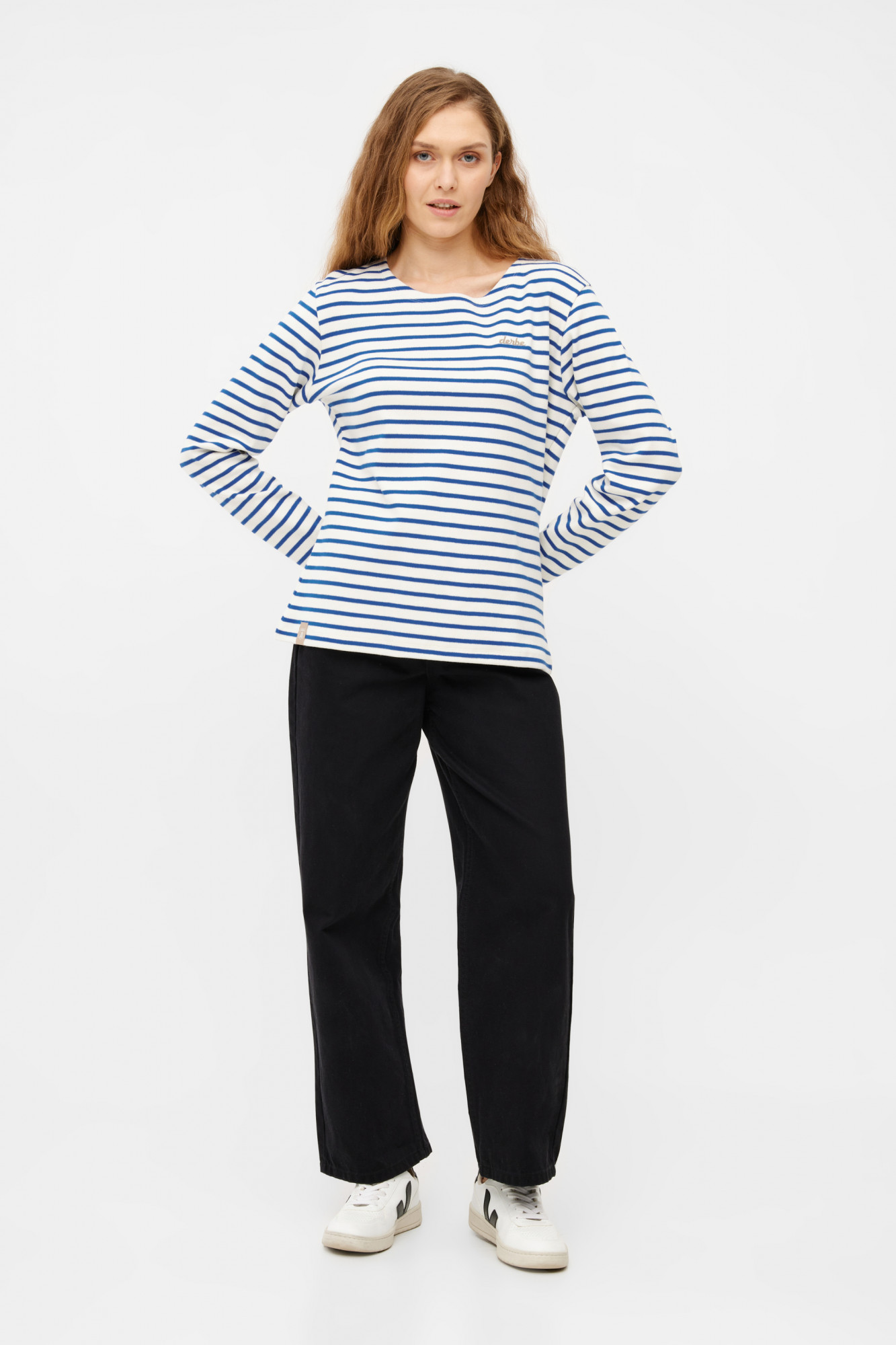 Derbe Streifenshirt Interstriped Damen Weiß Blau Langarmshirt GOTS Organic