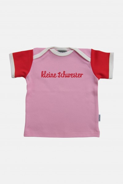 Kurzarm Shirt rosa-rot-weiß Flock-Druck kleine Schwester