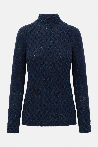 IrelandsEye Trellis Blau Damen Pullover Rollkragen Navy