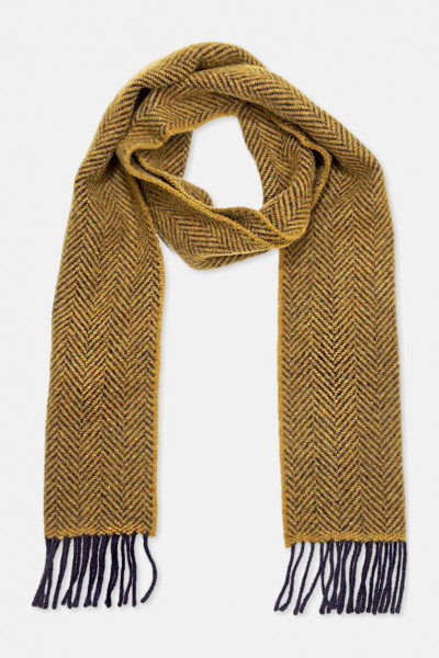 John Hanly Schal Irish Merino Kaschmir Gelb Dunkelblau Herringbone