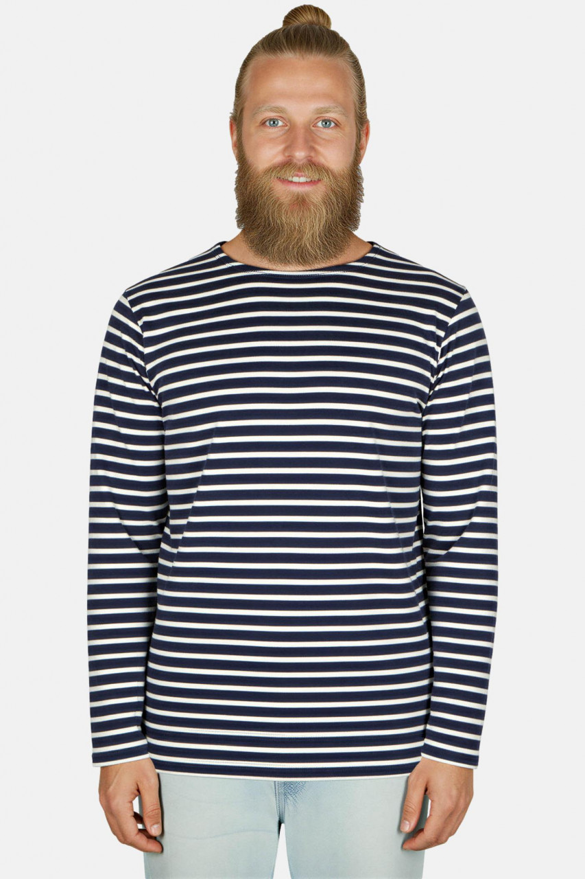 Hanseheld Streifenshirt Herren Marine-Natur Langarm Blau Weiß GOTS Organic