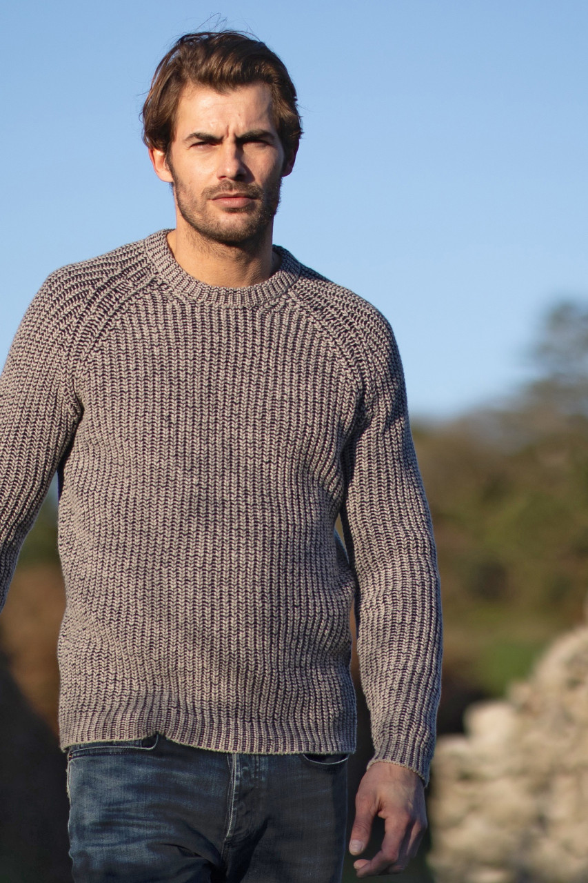 Fisherman out of Ireland Herren Pullover Beige Grau Blau Rippstrick