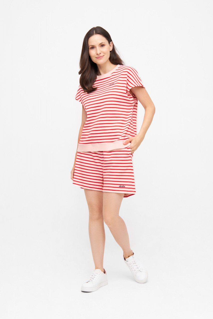 Derbe T-Shirt Interstriped Damen Weiß Rot Streifenshirt