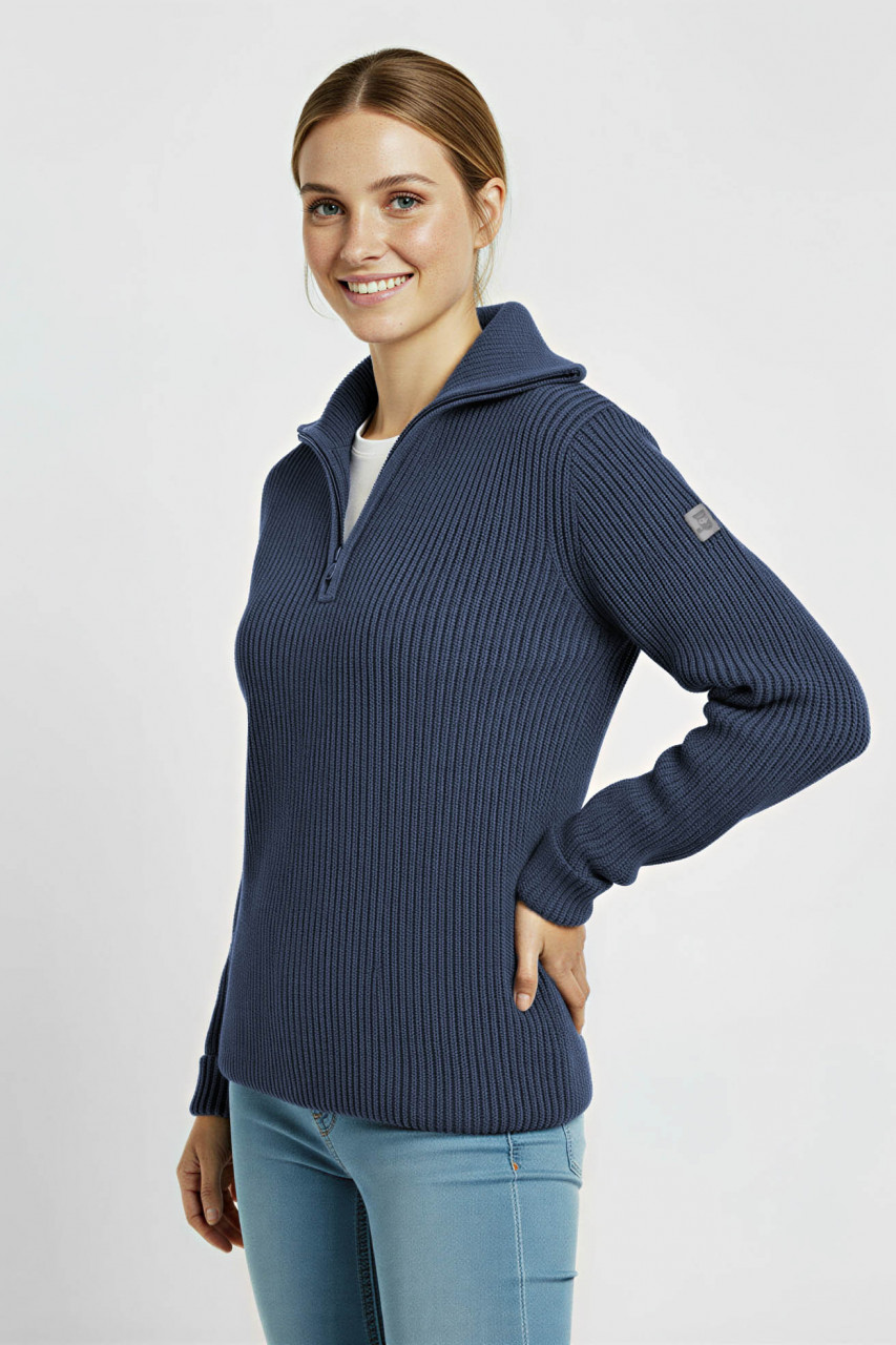 Damen Troyer Merino Jeans Blau GOTS