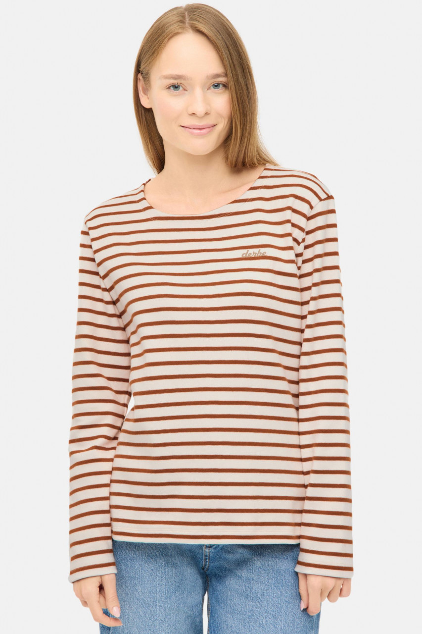 Derbe Streifenshirt Interstriped Damen Weiß Beige Langarmshirt GOTS Organic