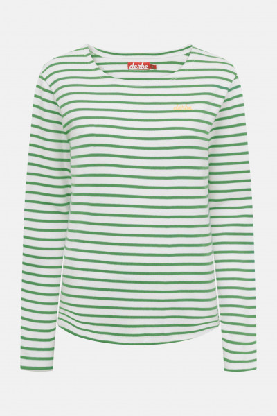 Derbe Langarmshirt Interstriped Damen Weiß Grün Streifenshirt