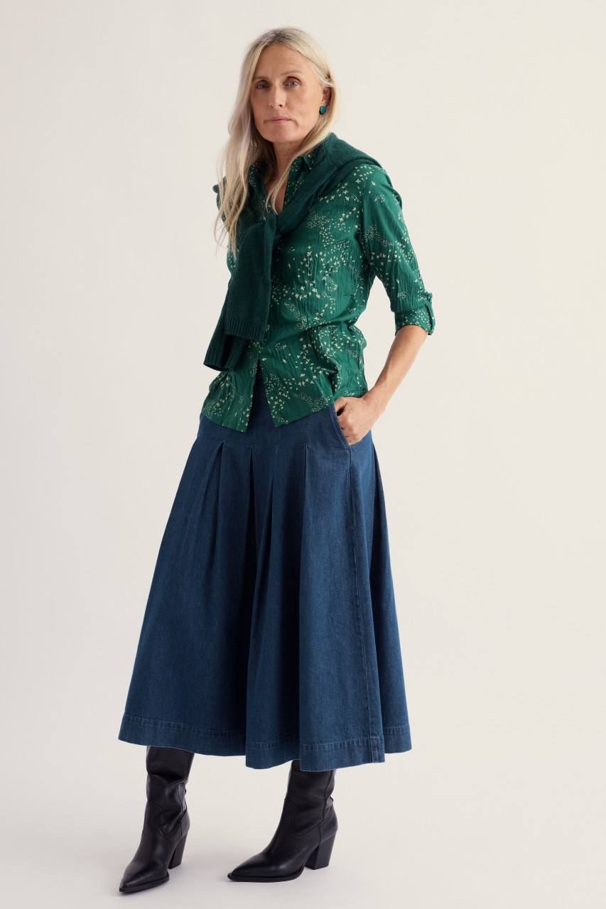 Seasalt Bluse Larissa Damen Dunkelgrün Petrol Weiß Vögel