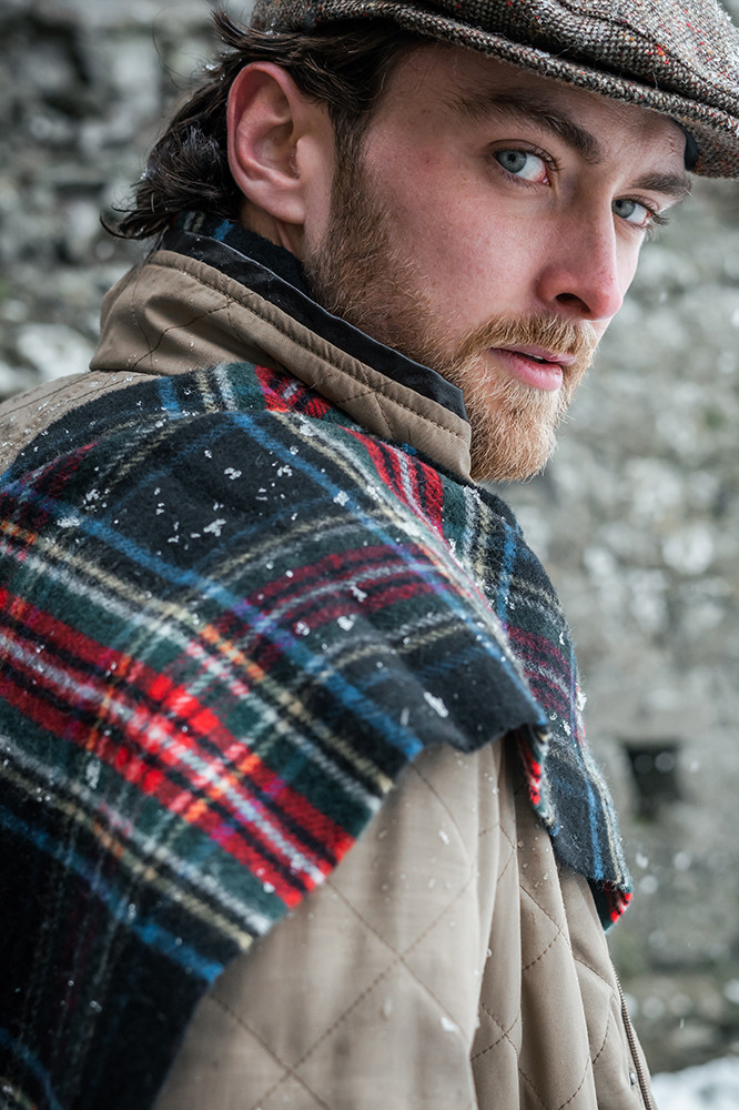 John Hanly Schal Irish Lambswool Blau Rot Grün Kariert Tartan