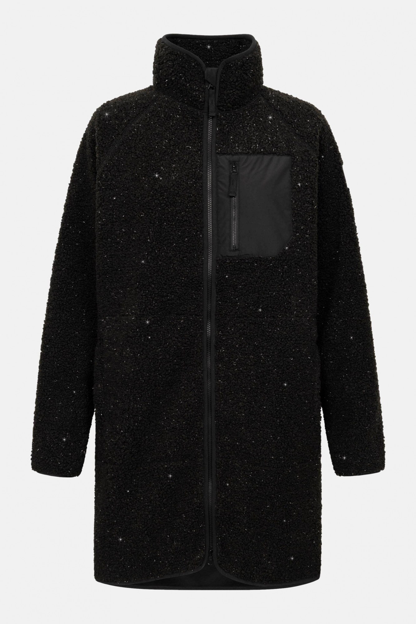 Derbe Damen Fleecejacke Kuschelby Long Schwarz Teddy Glitzer