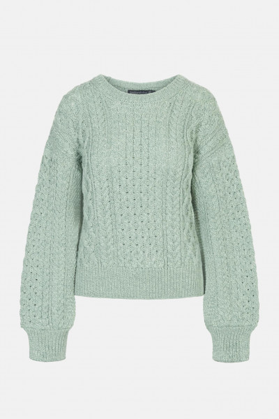 IrelandsEye Aran Honeysuckle Hell Grün Kurzer Damen Pullover Sage Marl