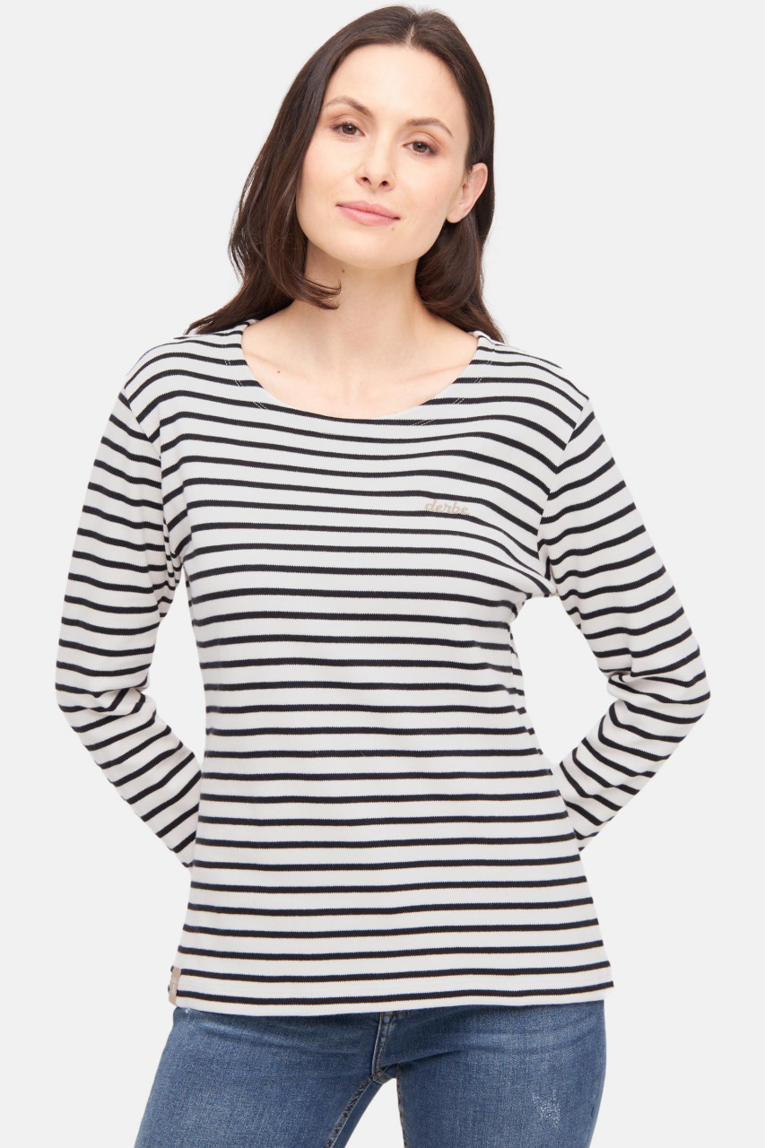 Derbe Langarmshirt Interstriped Damen Weiß Schwarz Streifenshirt