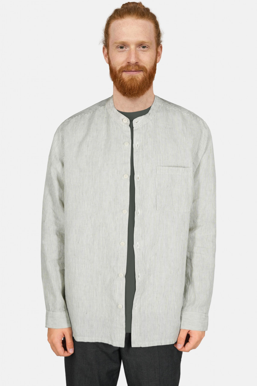 Hanseheld Leinenhemd LeinenLos! Herren Beige Gestreift Fischerhemd Stehkragen