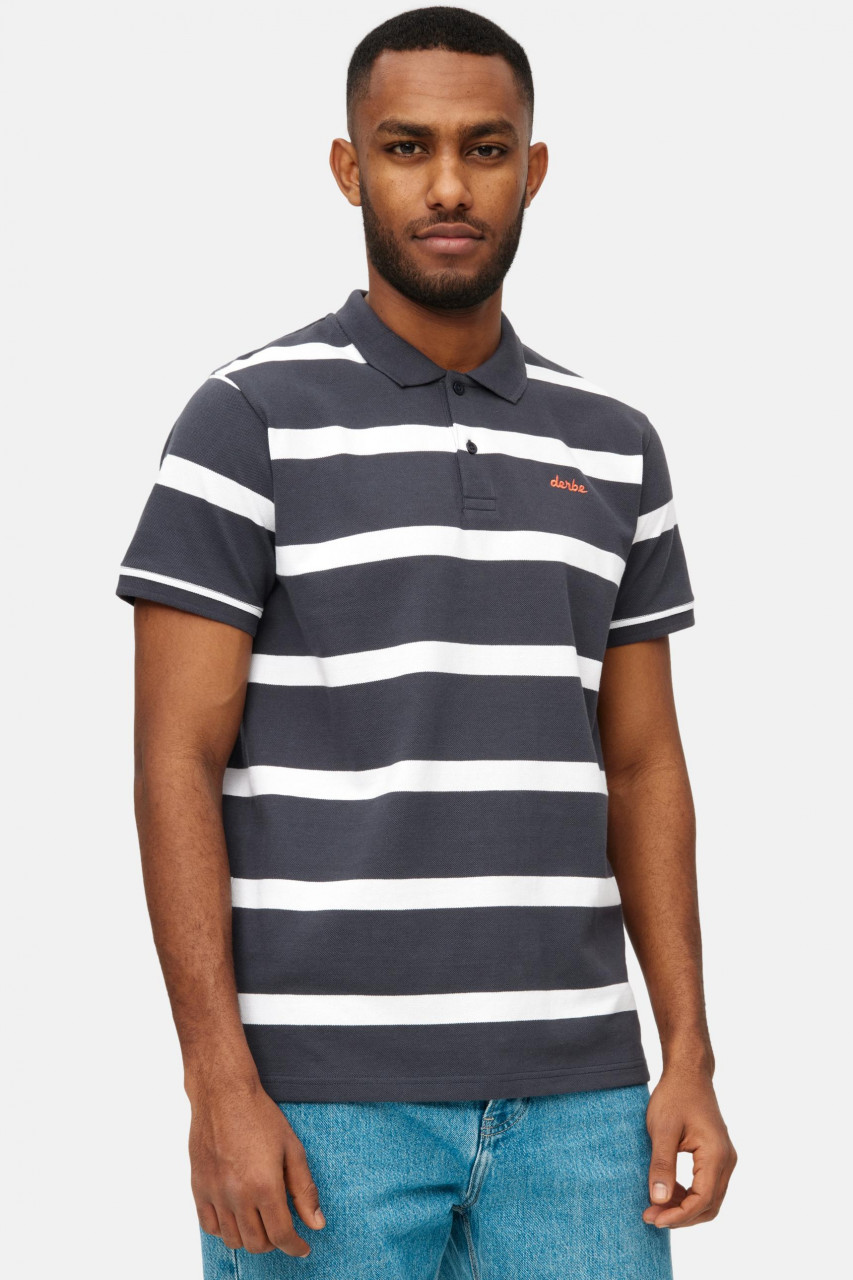 Derbe Polo Shirt Polo Blockstriped Herren Dunkelblau GOTS Organic