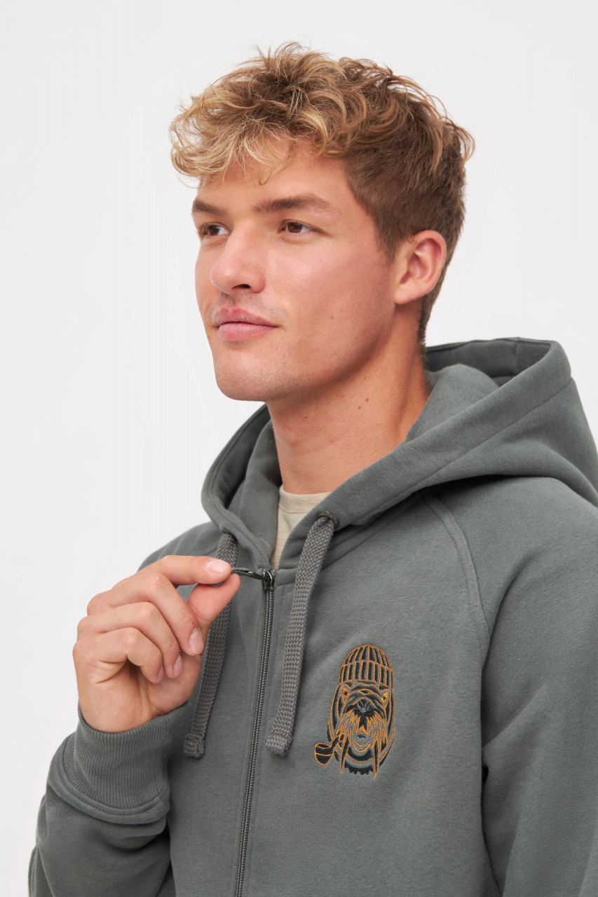 Derbe Sweatjacke Walross Herren Grau Zip Hoodie GOTS