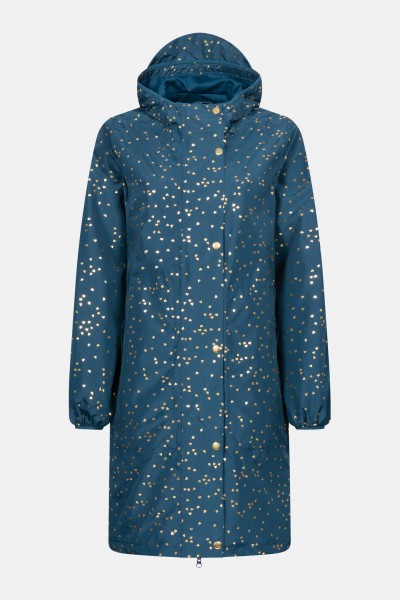 Danefae Danedith Damen Weiter Oversize Regemantel Gold Confetti Dunkelblau Herzen
